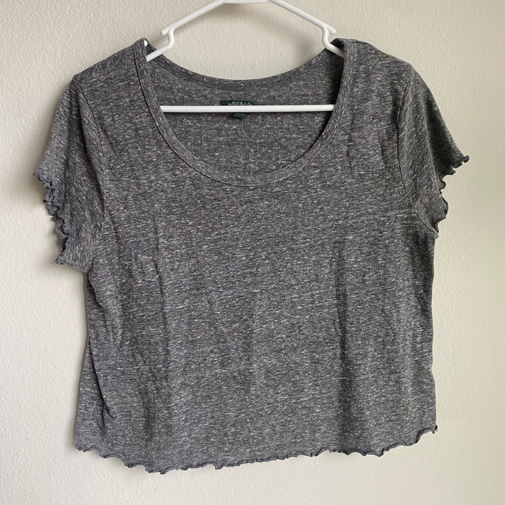 Wild Fable Grey Short Lettuce-Edge Sleeves Crop Top